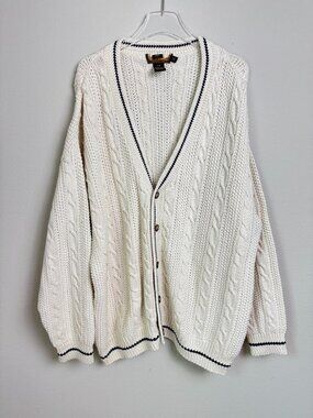 Vintage Eddie Bauer Cable Knit Cardigan Men's XL Fisherman Academia Preppy